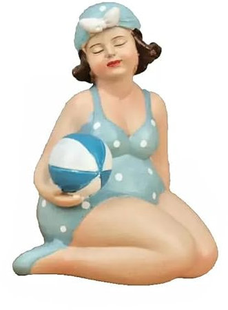 Generisch Mollige Deko Figur Badenixe Dicke Dame Frau im Badeanzug Urlauberin Badefrau Polyresin Ball (HB)