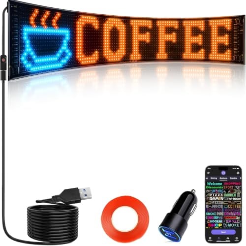 Panneau LED Yeux, 58,4 x 12,7 cm, panneau LED flexible programmable avec contrôle par application Bluetooth, affichage LED à défilement en couleur, motif animation de texte personnalisé, panneau yeux