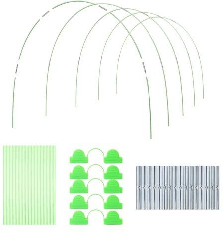 36PCS Greenhouse Hoops for Raised beds, Garden Plant Grow Tunnel Frame Detachable Fiberglass Greenhouse Tunnel Plant Protection Cover Garden Bed Hoops with Connect Tubes, Clamps for Outdoor Plant