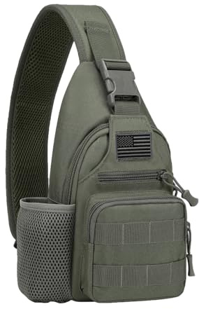 ZHIERNA Tactical Sling Crossbody Backpack with Water Bottle Holder, Military MOLLE EDC Shoulder Sling Chest Bags with USB Charging Port for Travel Walk