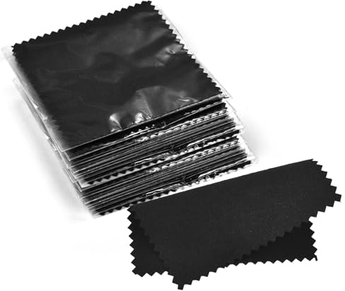 Chiffons de Nettoyage pour Bijoux Lingettes en tissu de nettoyage for bijoux, 50 pièces, 8x8cm, for le l'argent, l'or et du platine, garde les bagues monnaie propres brillantes