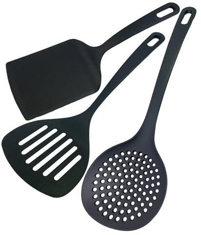 Fackelmann Set 3 Utensili Paletta Lasagne, Paletta Rigata, Schiumarola - in Nylon Antigraffio - Utensili da Cucina per Padelle Antiaderenti, Lavabili in Lavastoviglie, Resistenti al Calore 200°C