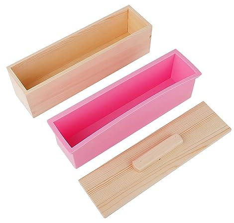 RIZGHWOY Silikon-Seifen Form 900ml mit Abnehmbarer Holz Schale DIY-Back Werkzeuge Hoch Temperatur für Hand Gefertigte Seifen-Schokoladen Kuchen, für Geschirrs Püler, Lebensmittel Echt
