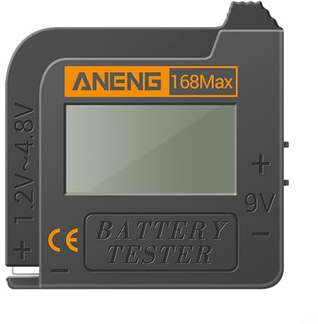 168MAX Portable Digital Battery Tester with LCD Display for 1.2V-4.8V and 9V Cells, Compatible with AA, AAA, C, D, CR2032, LR44, 18650, 14500, 21700,