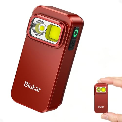 Blukar Mini Lampe Torche LED Rechargeable, 800L Mini EDC Lampe de Poche à Clip Ultra Puissante, 5 Modes,3 Sources de Lumière, IPX6 Étanche, Longue Durée& Portable Torche pour Camping,Bordeaux