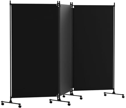 HIDODO 3 Panel Upgraded Room Divider with Wheels, 262cm W x 183cm H, Black