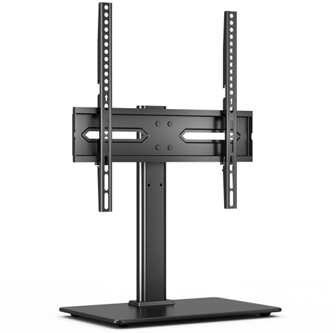Utopia Home Universal TV Stand for 24-60 Inch TVs, Height Adjustable Tv Table Top Stand with 50 Degree Swivel, Max VESA 400x400mm, Up to 45 KG (99 lbs), Tempered Glass Base & Cable Management (Black)