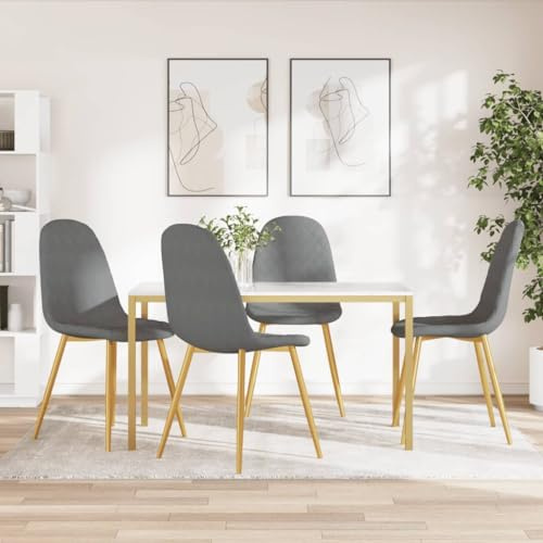 IBUQDDV Lot de 4 chaises de salle à manger en velours gris clair avec assise rembourrée et pieds dorés chromés pour un confort d'assise optimal et un design élégant