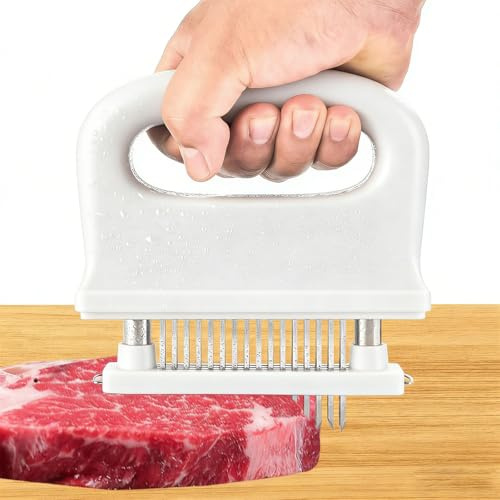 Ablandador de Carnes Acero Inoxidable, Herramienta de Ablandamiento de Carne con 48 Hoja Removible, Meat Tenderizer Herramientas de Cocina para Ablandar y Aplastar para Filetes Pollo Cerdo (Blanco)