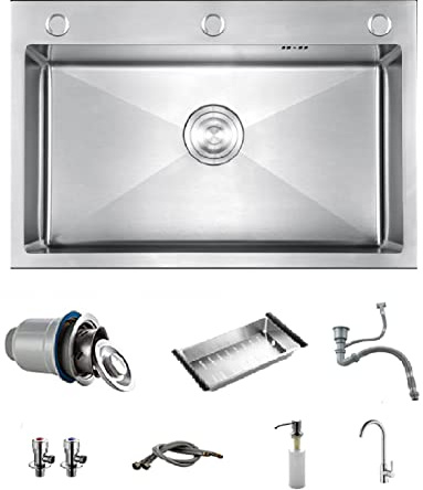 Premium Edelstahl-Unterbau-Küchenspüle und Wasserhahn, Kombi, Einzelbecken, kratzfest, rostfrei, langlebig, für moderne Küchen