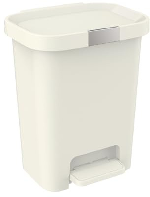 Engelland Mülleimer 40 L mit Deckel und Pedal - Treteimer, Abfalleimer mit Soft-Close, verschließbarem Deckel & rutschfesten Füßen - ideal für Küche, Bad & Büro - Kunststoff, Beige