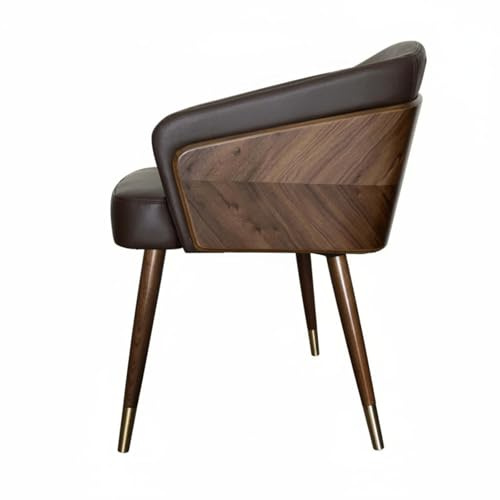 MotiveTech Gepolsterter Esszimmerstuhl Massivholzbeine moderner Schalenstuhl mit Stoffbezug modernes Design Akzentstuhl mit Holzrückenlehne für Café, Wartezimmer, Orange Leder