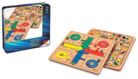 Cayro - Parchís - Oca De Madera Multicolor - Caja De Metal - 27X27Cm - Juego De Mesa Familiar - Divertido para Todas Las Edades - Incluye Dados Y Fichas