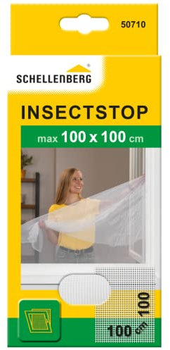 Schellenberg 50710 Zanzariera finestra per finestre fino a 100 x 100 cm, zanzariere senza perforazione, incl. nastro di fissaggio, bianco