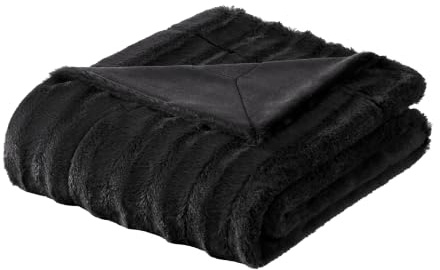Madison Park Duke Faux Fur Throw Blanket for Sofa, 50 x 60, Black