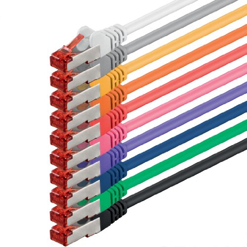 15m - 10 colores - 10 piezas - CAT.6 Ethernet LAN cable de red SET 1000 Mbit/s Patchkabel CAT.6 S-FTP PIMF compatible con CAT5 CAT6a CAT7 CAT8