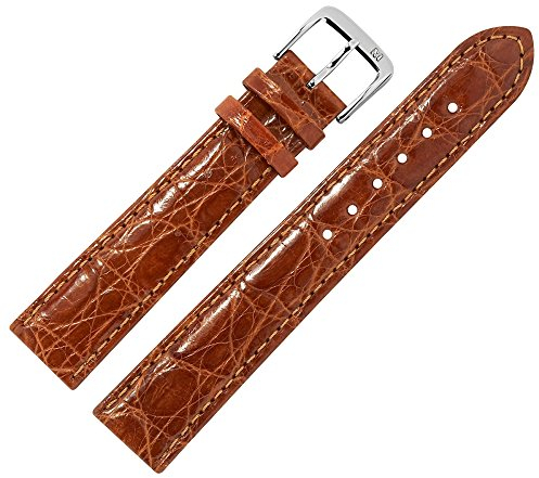 MARBURGER Uhrenarmband 17mm Leder Braun Silber Kroko Prägung Mit Naht - Montage Set 8131735000120
