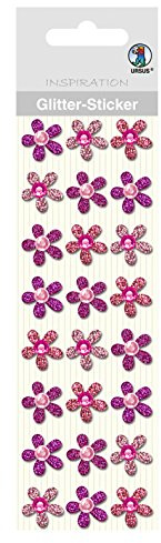 Ursus 75000004 - Glitter Sticker, Blüten, rosa, 24 Stück, selbstklebend, einfach von der Folie abzuziehen, in verschiedenen Farbtönen, geeignet für Scrapbooking, Kartengestaltung und zur Dekoration