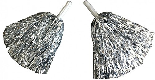 1 Paar Cheerleader Pom Poms Tanzwedel Puschel Tanzpuschel Wedel Pompoms in chrom / silber NEU
