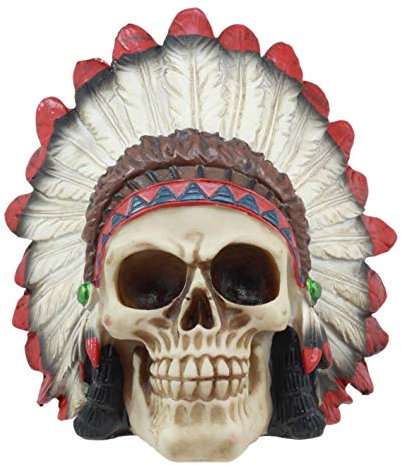 Gifts & Decor Tribal Hunter Chieftain Mohawk Indianer Krieger Totenkopf mit Roach Skelett Figur Statue