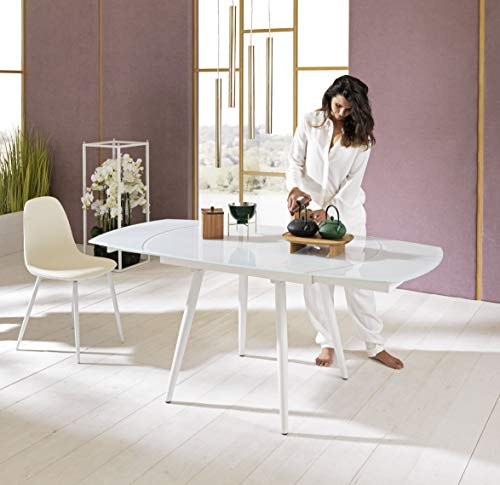 Stones Kyoto Four - Mesa de comedor extensible, metal, blanco, 120/180 x 90 x 76 cm