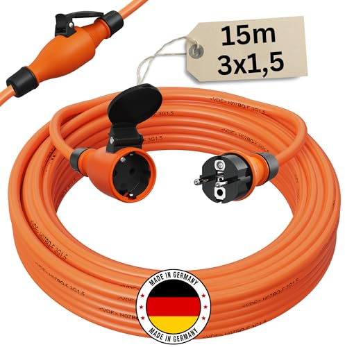 Verlängerungskabel 15 Meter IP54 Außen Verlängerung 15m Stromkabel Außenbereich Kabel Strom Verlaengerungskabel Gummikabel H07BQ-F 3x1,5 Schuko Outdoor Extension Cord