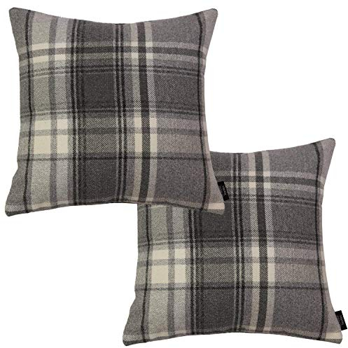 McAlister Textiles Heritage | 2er Pack Sofakissen mit Füllung im Karierten Tartan Muster | 43 x 43 cm in Anthrazit Grau | Deko-Kissen im zeitlosen Karomuster für Ihr Heim