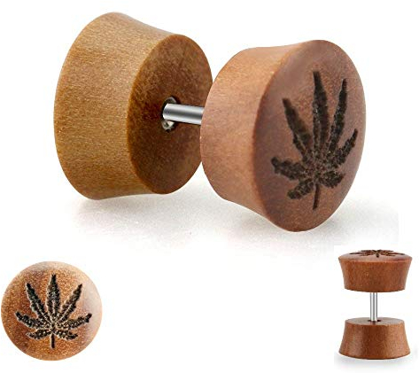 Treuheld Piercing Fake Plug - Holz - Braun - Hanfblatt [1.] - 8 mm