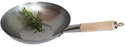 AAF Nommel® Wok Pfanne Flacher Boden Ø 31 cm, für Gas, Induktion, Ceran und Elektro, mit Holzgriff auch zum Aufhängen