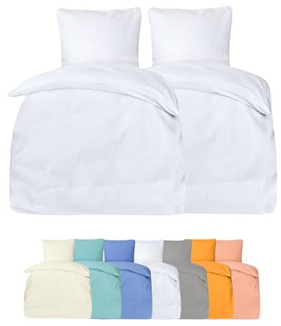 PremiumShop321 Ropa de cama de 4 piezas Seersucker Hotel con cierre de hotel (blanco, 155 x 220/80 x 80)
