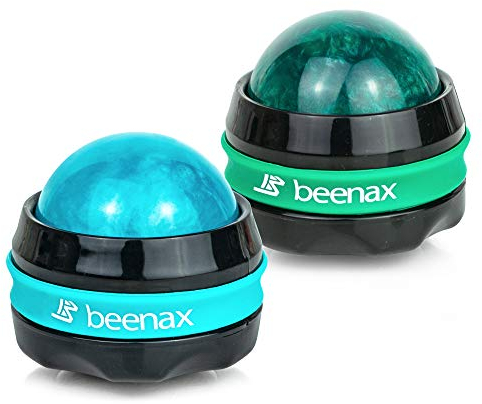 Beenax Massage Roller Ball (Set of 2), Sore and Tight Muscle Pain Relief, Manual Self Massager, Relax Shoulders, Arms, Neck, Back, Legs, Calves, Foot and Body Tension, Essential Oil or Lotion