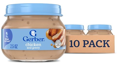 Gerber Stage 2, Chicken and Gravy Jar, Baby Food, Mealtime Poultry Puree, 10-Pack