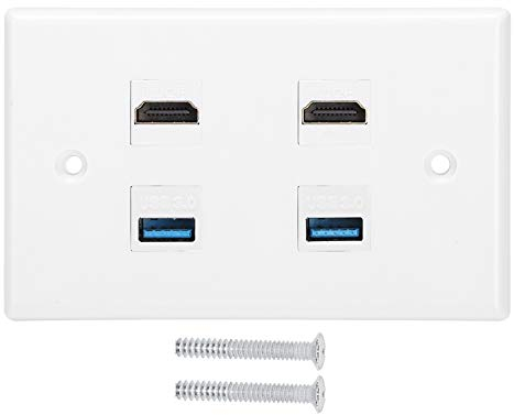 2 HDMI und 2USB Wandplatte Panel Ladegerät Steckdose Montage Sockel Frontplatte für Home Hotel (Weiß)