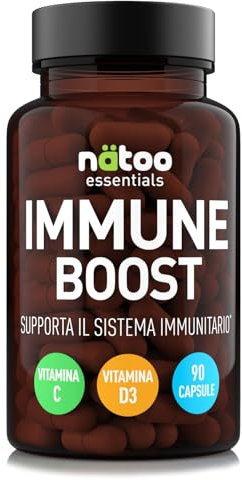 NÄTOO Immune Boost 90 Capsule - Integratore Completo per il Supporto delle Difese Immunitarie con Vitamina C, D3, Nac, Zinco, Reishi, Beta Carotene, Echinacea, Rame e Sambuco