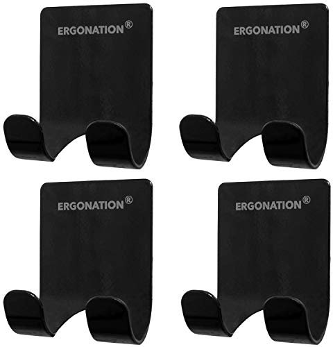 Ergonation Selbstklebender Rasiererhalter aus Edelstahl für Badezimmer, Dusche und Badewanne | Wasserdichter Halter/Wandhaken für Rasierer, Handtücher, Schlüssel, Regenschirme, Kabel (Schwarz, 4)