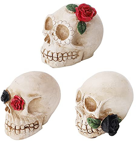 LED Teelichter Totenkopf Beleuchtung,3 Stück Halloween Batterie Betriebene Kerzen Lampe,Modell Tea Lights,Elektrische Realistische Helle Flammenlose Nachtlicht,für Halloween Party Home Dekoration