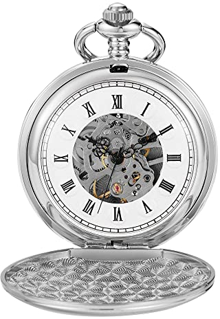Tiong Double Hunter Mechanische Taschenuhr Voll Luxus Silber Farbe Männer Frauen Stilvoll Retro FOB Hand Wind Bräutigam Bräutigam Hochzeit Taschenuhren Geschenk mit Box