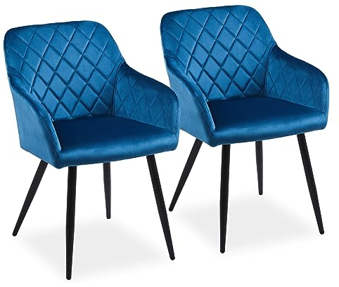 CLIPOP Esszimmerstühle 2er Set, Küchenstuhl Samt Bezug Wohnzimmerstuhl Polsterstuhl mit Armlehne Metallbeine Polstersessel Stuhl für Esszimmer Wohnzimmer Küche (2, Samt Blau)