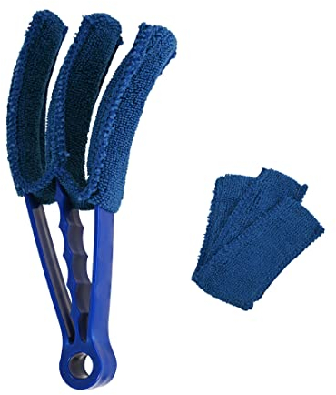 Heilmetz Reinigungsbürste Hand waschbarer Mikrofaser Heizkörperbürste abnehmbaren, Staubwedel-für Jalousien, Klimaanlage, Badheizkörper, Lamellen-Reiniger mit 1 Ersatz-Mikrofaser-Hüllen (Blau)