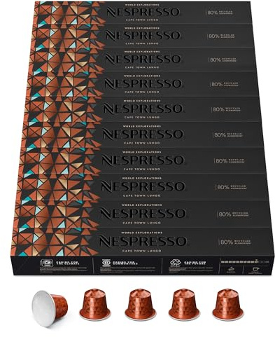 NESPRESSO ORIGINAL Cape Town Lungo 100 Kaffeekapseln | Arabica Kaffee, Dunkle Röstung, Intensität 10