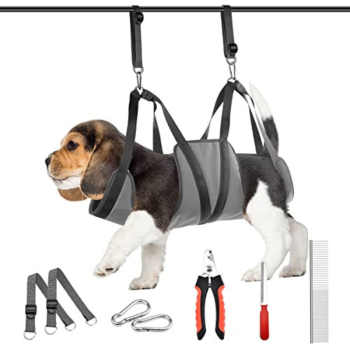 Dog Grooming Hammock Harness, Pet Grooming Kit Dog Sling for Nail Clipping Trimming, Dog Hammock Restraint Bag for Small Medium Breeds Ear/Eye/Hair Care (Medium)