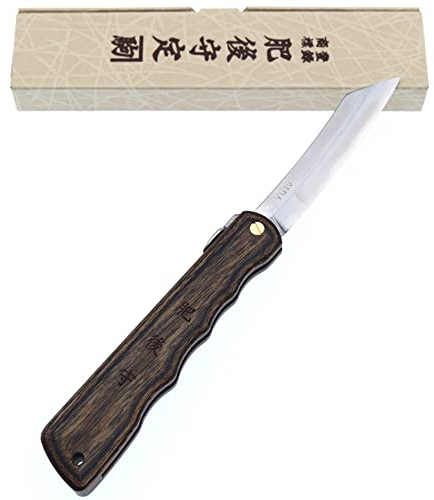 HIGO NO KAMI Higonokami Couteau de Poche Pliant Artisanal Japonais Warikomi Lame Acier Inoxydable VG-10 Manche Bois Stratifié Couteau Estampillé Fait Main au Japon par Nagao Kanekoma HRC 61 (Marron)