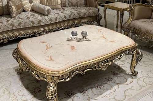 Casa Padrino Luxus Barock Couchtisch Cremefarben/Beige/Gold - Handgefertigter Massivholz Wohnzimmertisch im Barockstil - Prunkvolle Barock Wohnzimmer Möbel