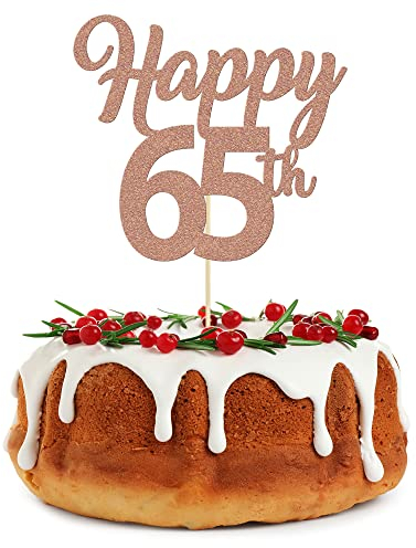 3Pcs Happy 65th Cake Topper Rose Gold Glitter Number 65 Decorations 65th Birthday Cake Pick Decorations for Cheers to 65 Years Old 65th Birthday Wedding Anniversary Party Supplies