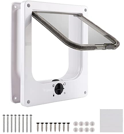 CPROSP Gattaiola Porta da Interni 27 * 23,5 * 5,5 cm, Porta per Cani a 4 Vie, Porticina per Gatti, Gattaiola Bianco