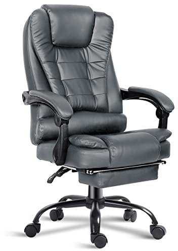 Blisswood Executive Office Chair With Footrest & Lumbar Support Ergonomic Recliner Computer Desk Chair Adjustable Back Rest Heavy Duty 360° Swivel for Home Office (Grey)