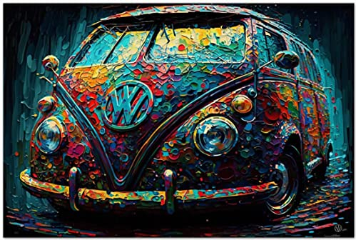 Printonia Leinwand-bild 120x80cm Volkswagen VW-Bus Bulli T1 Transporter Buli Oldtimer Abstrakt Grafik Art Automobil Bilder Deko Dekoration Wandbild Kunstdruck
