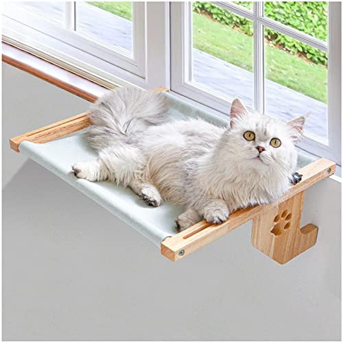 Bonitacrylic Cat Window Perch Seat, Hammock for Large Cats, Adjustable Bedside Shelf, Durable Cats Windowsill Hammock, Radiator Cat Bed, Non-Drilling Wooden Ledge for Indoor Kitty, Holding 40 LBS