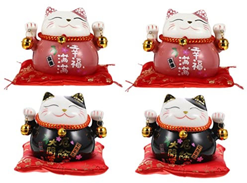 Toyvian Spielzeugbehälter 4 Stück Glückliche Katze Ornament Spielzeug Japandi Dekor Tuch Glückliche Katze Statue Maneki Neko Entzückendes Süßes Sparschwein Zartes Kätzchen