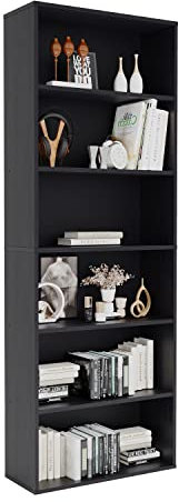 Panana Extra Large Bookcase, 5/6 Tier Wooden Cube Shelves Soild Wood Bookself Storage Organizer Display Shelf Free Standing Unit For Living Room Home Office (Black, 6 Tier)